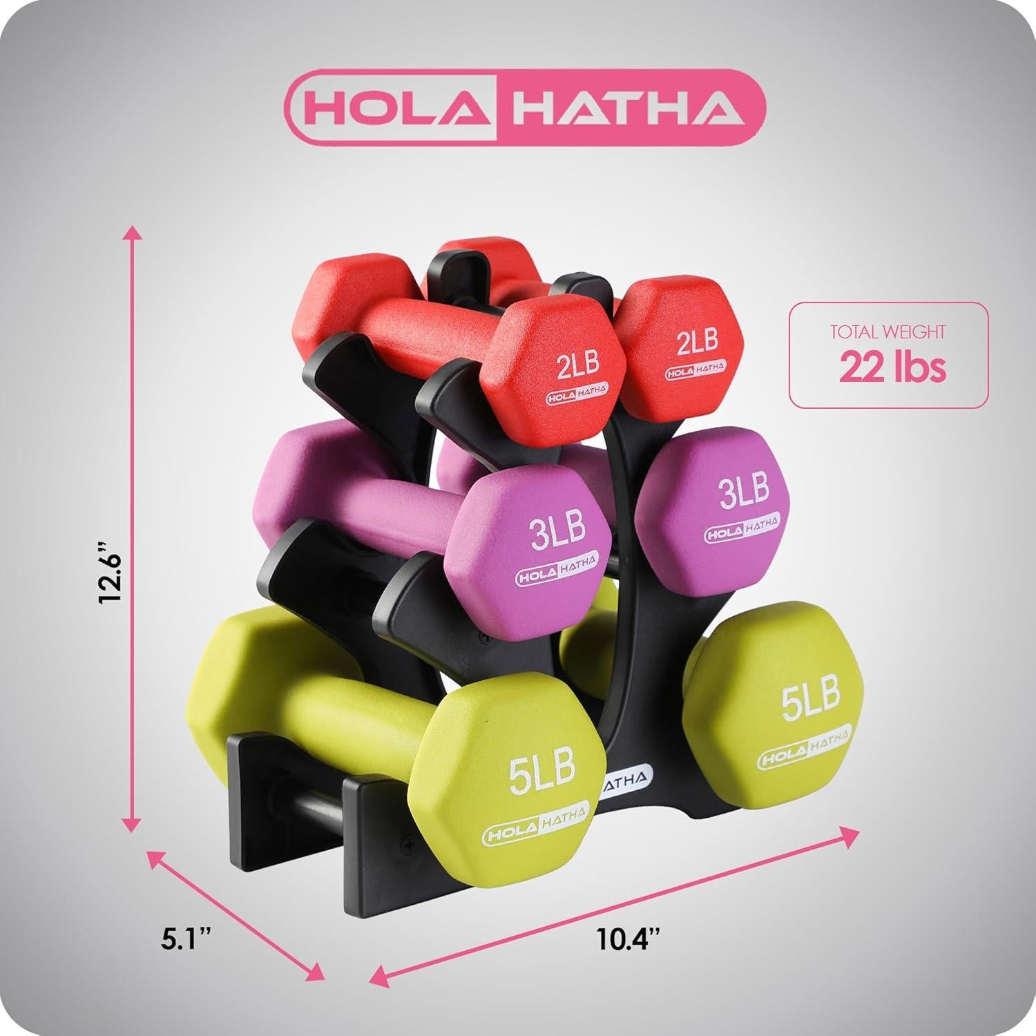 Juego de Pesas de Neopreno 30 kg HolaHatha con Soporte Multicolor