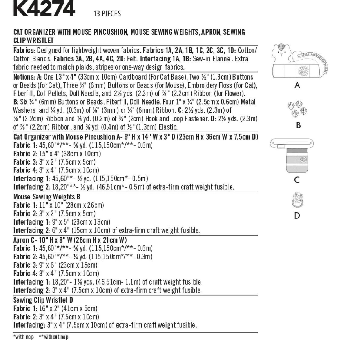 Patrón de Costura Kwik Sew K 4274 Accesorios Gato Ratón