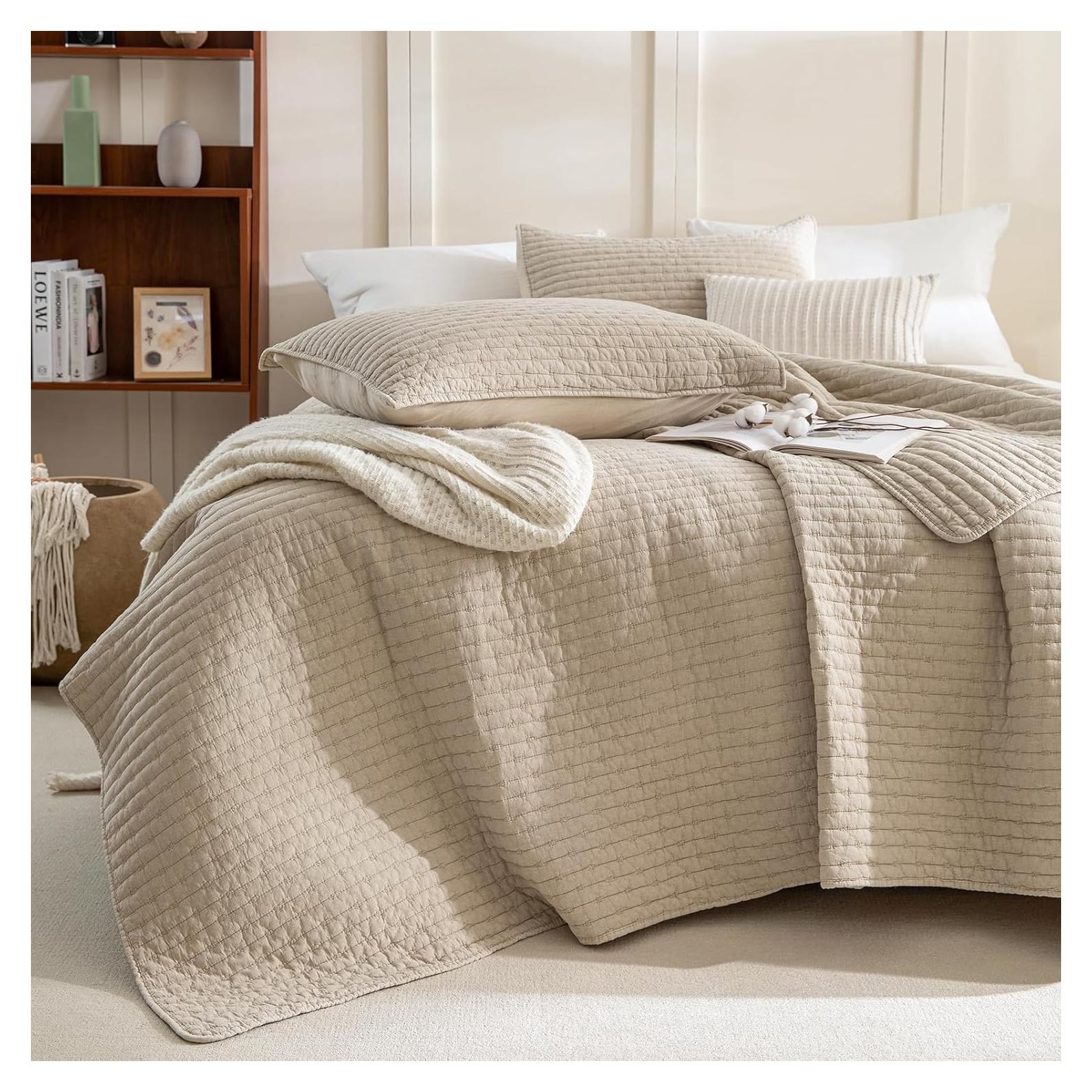 Colcha King Sobredimensionada Sanracie Algodón Trigo 3 Piezas