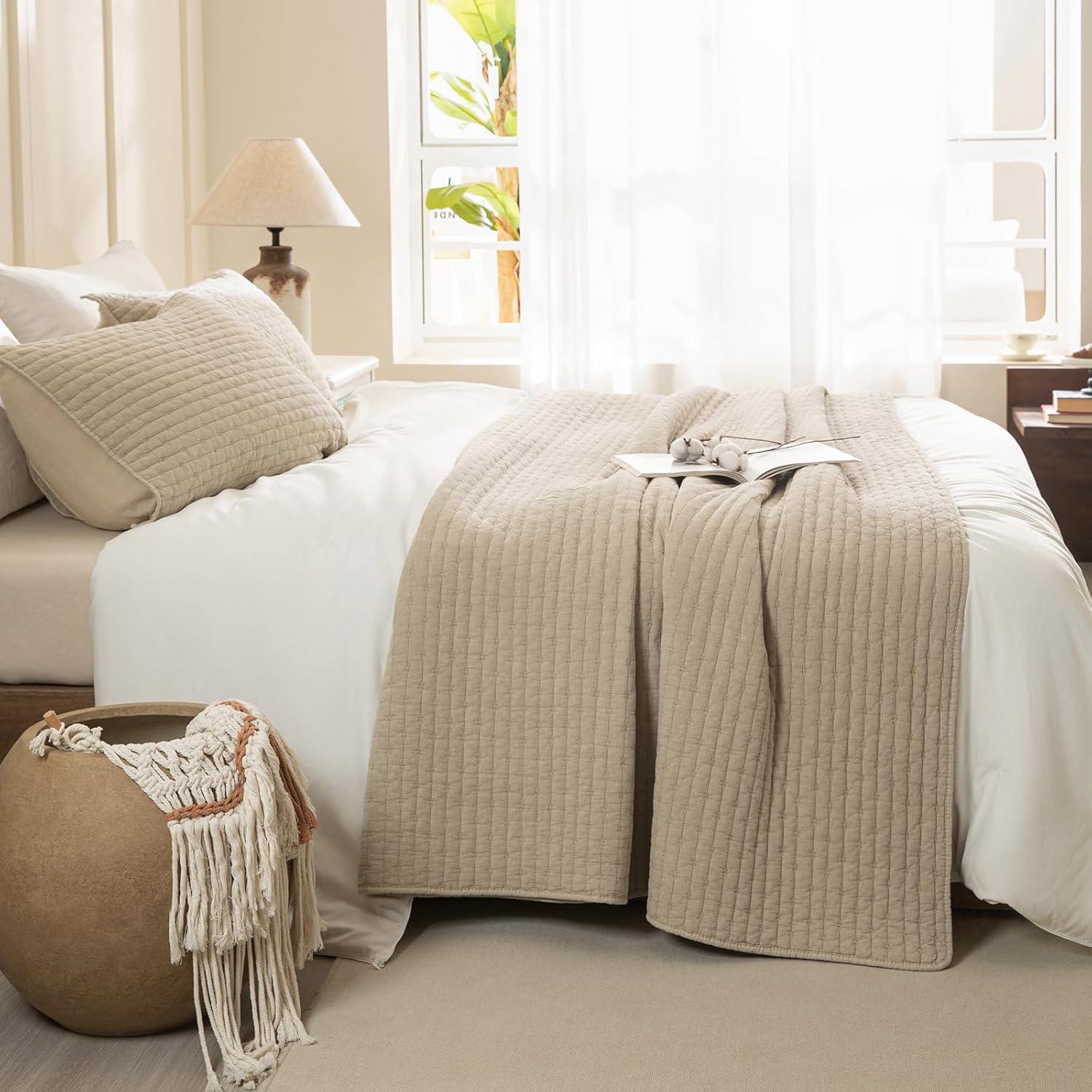 Colcha King Sobredimensionada Sanracie Algodón Trigo 3 Piezas