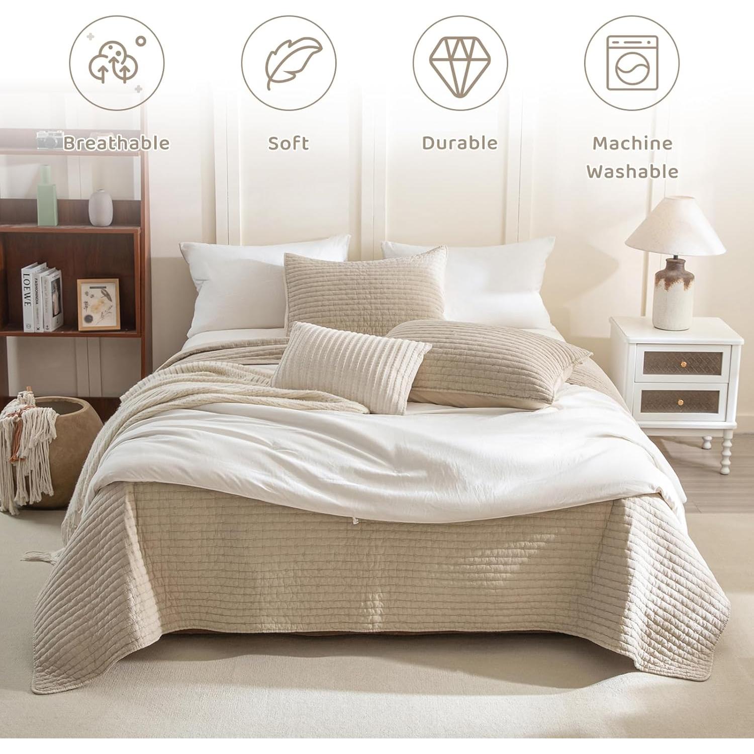 Colcha King Sobredimensionada Sanracie Algodón Trigo 3 Piezas