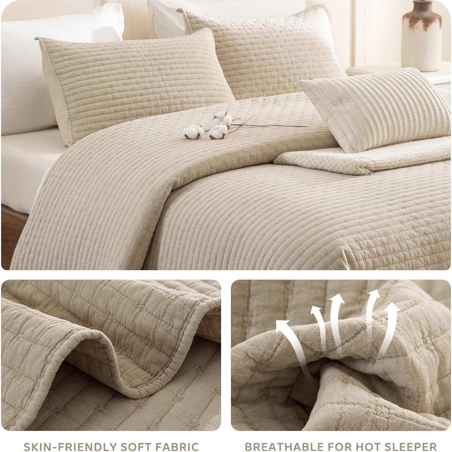 Colcha King Sobredimensionada Sanracie Algodón Trigo 3 Piezas