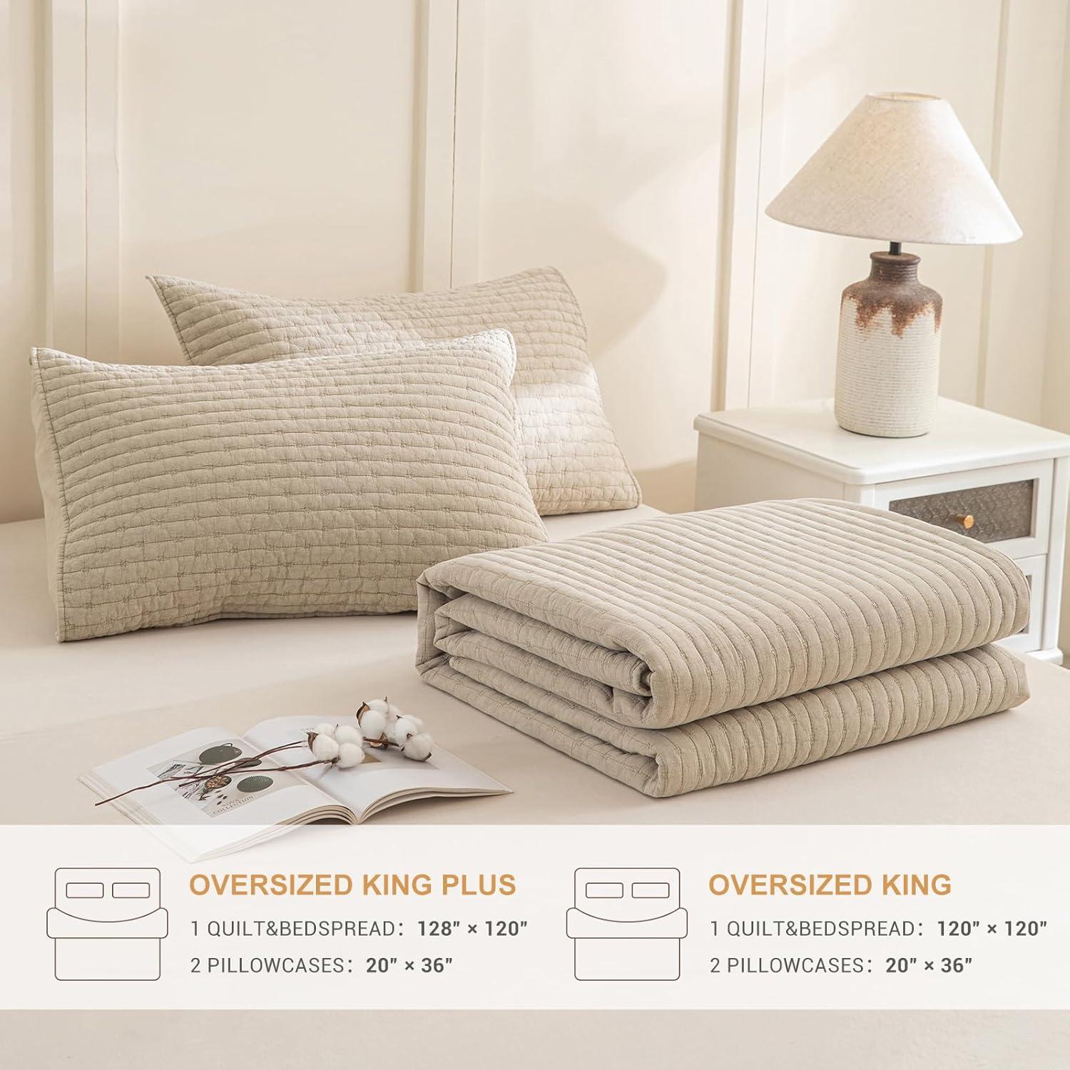 Colcha King Sobredimensionada Sanracie Algodón Trigo 3 Piezas