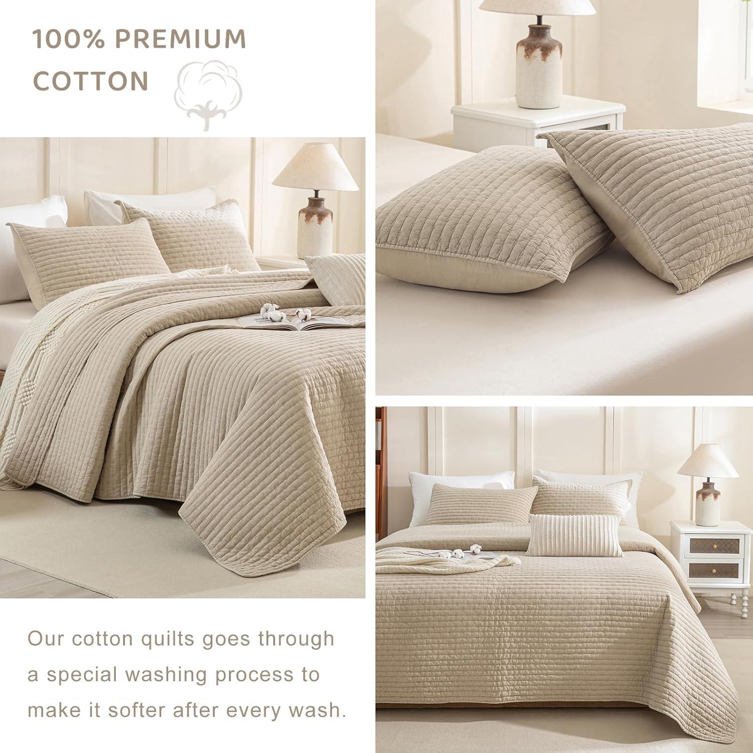 Colcha King Sobredimensionada Sanracie Algodón Trigo 3 Piezas