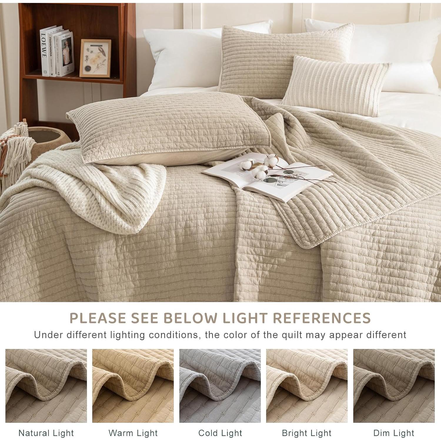 Colcha King Sobredimensionada Sanracie Algodón Trigo 3 Piezas