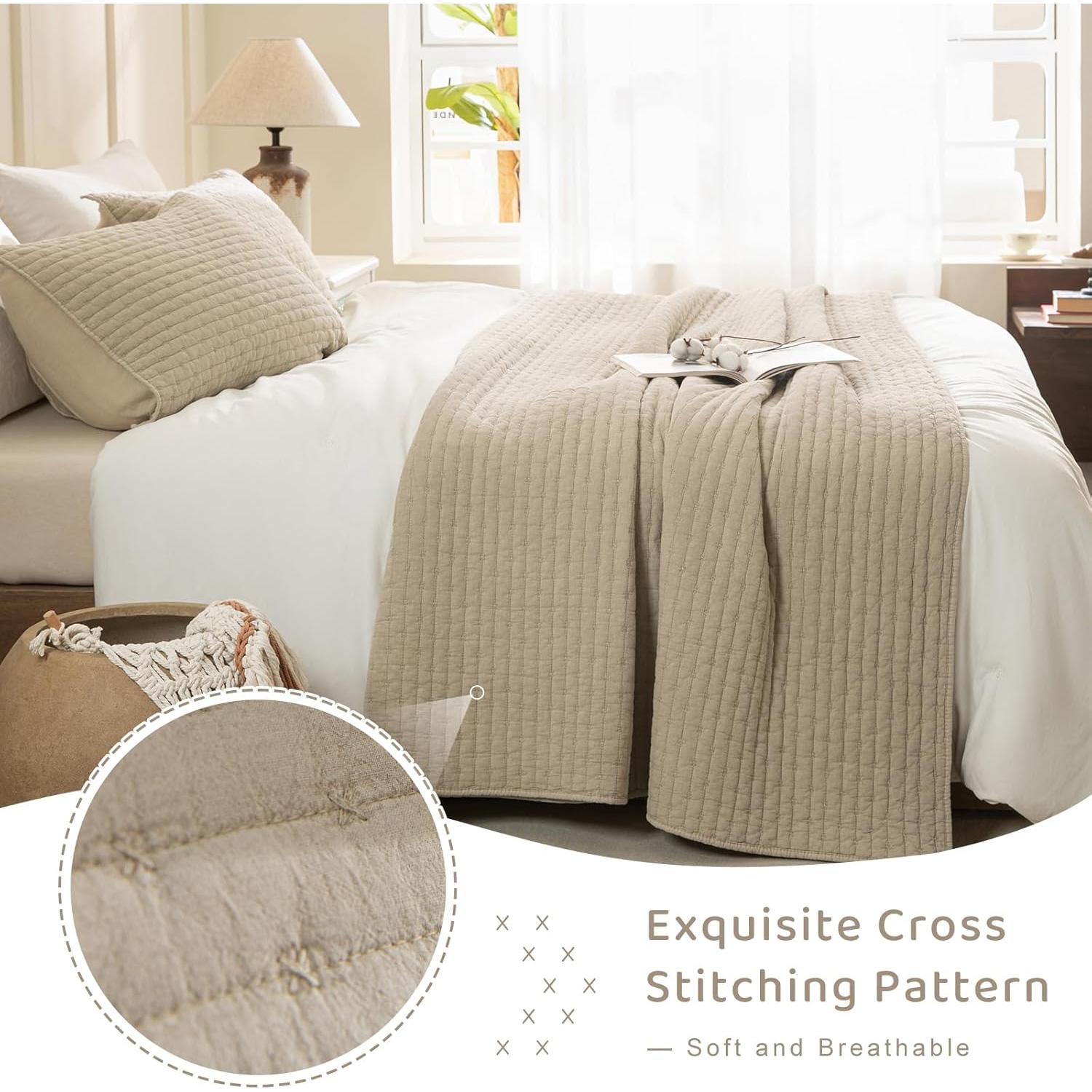 Colcha King Sobredimensionada Sanracie Algodón Trigo 3 Piezas