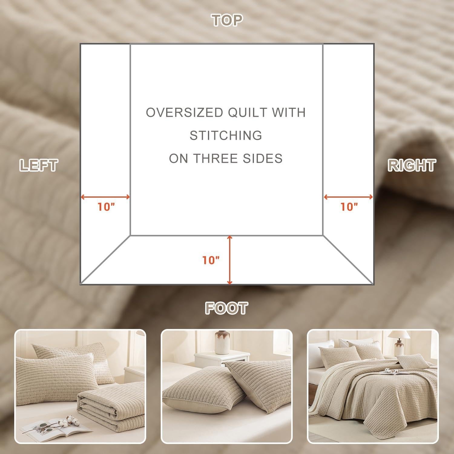 Colcha King Sobredimensionada Sanracie Algodón Trigo 3 Piezas