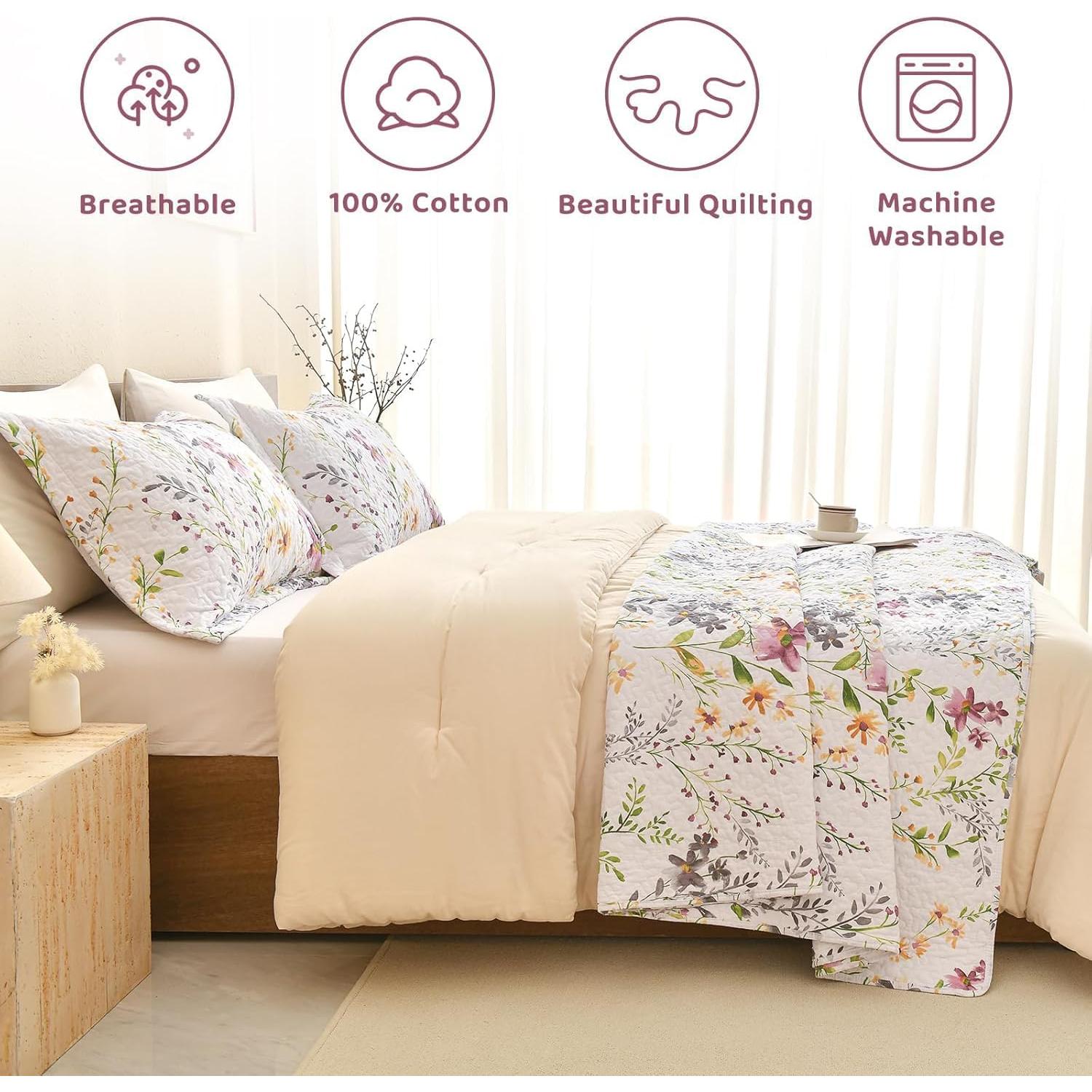 Juego de Ropa de Cama Sanracie 3 Piezas Algodón Floral King