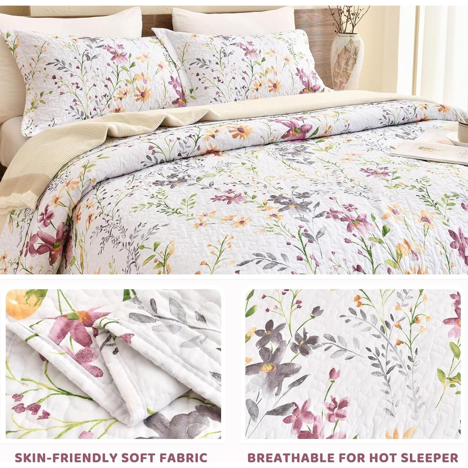 Juego de Ropa de Cama Sanracie 3 Piezas Algodón Floral King