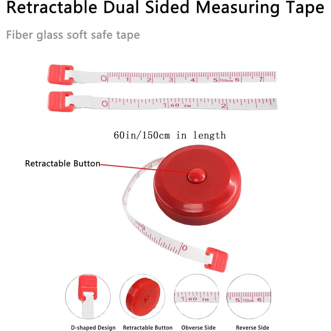 Cinta Métrica Retráctil de Tela HHKJ 150 cm Rojo