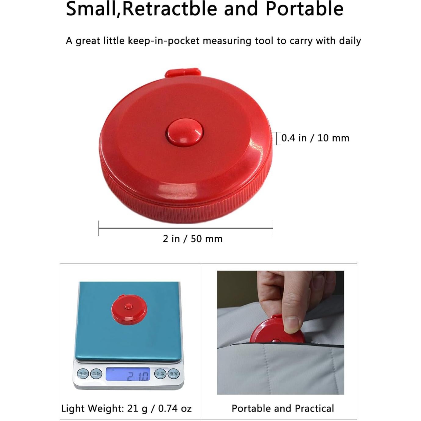 Cinta Métrica Retráctil de Tela HHKJ 150 cm Rojo