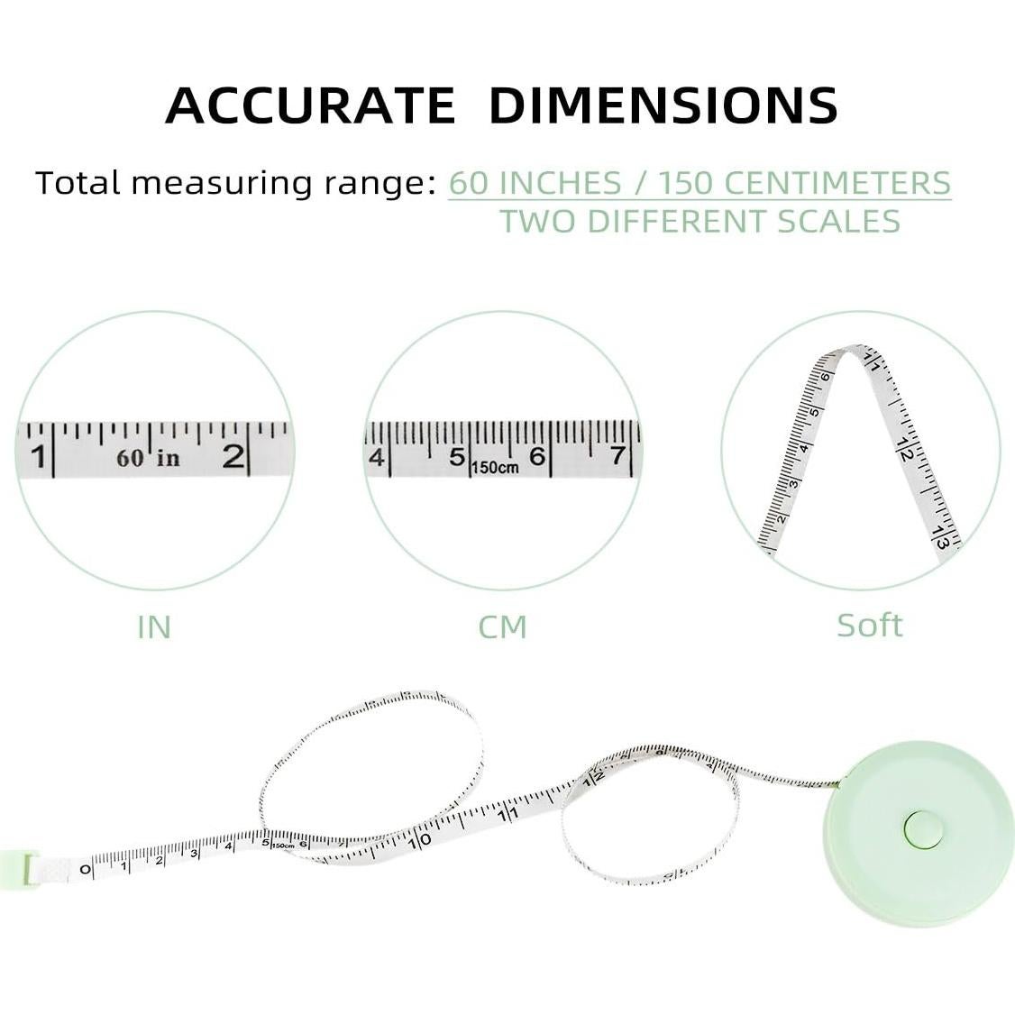 Paquete de 3 cintas métricas retráctiles TKYPZY 150 cm