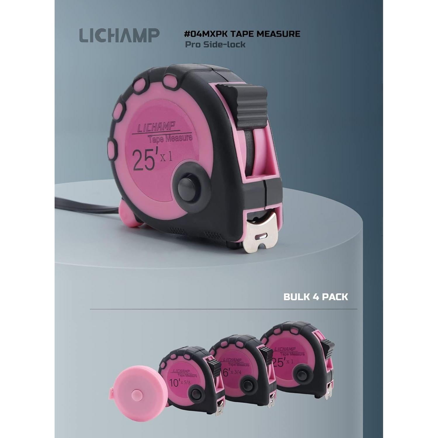 Cinta Métrica Rosa Lichamp 4 Piezas 3.05m 4.88m 7.62m