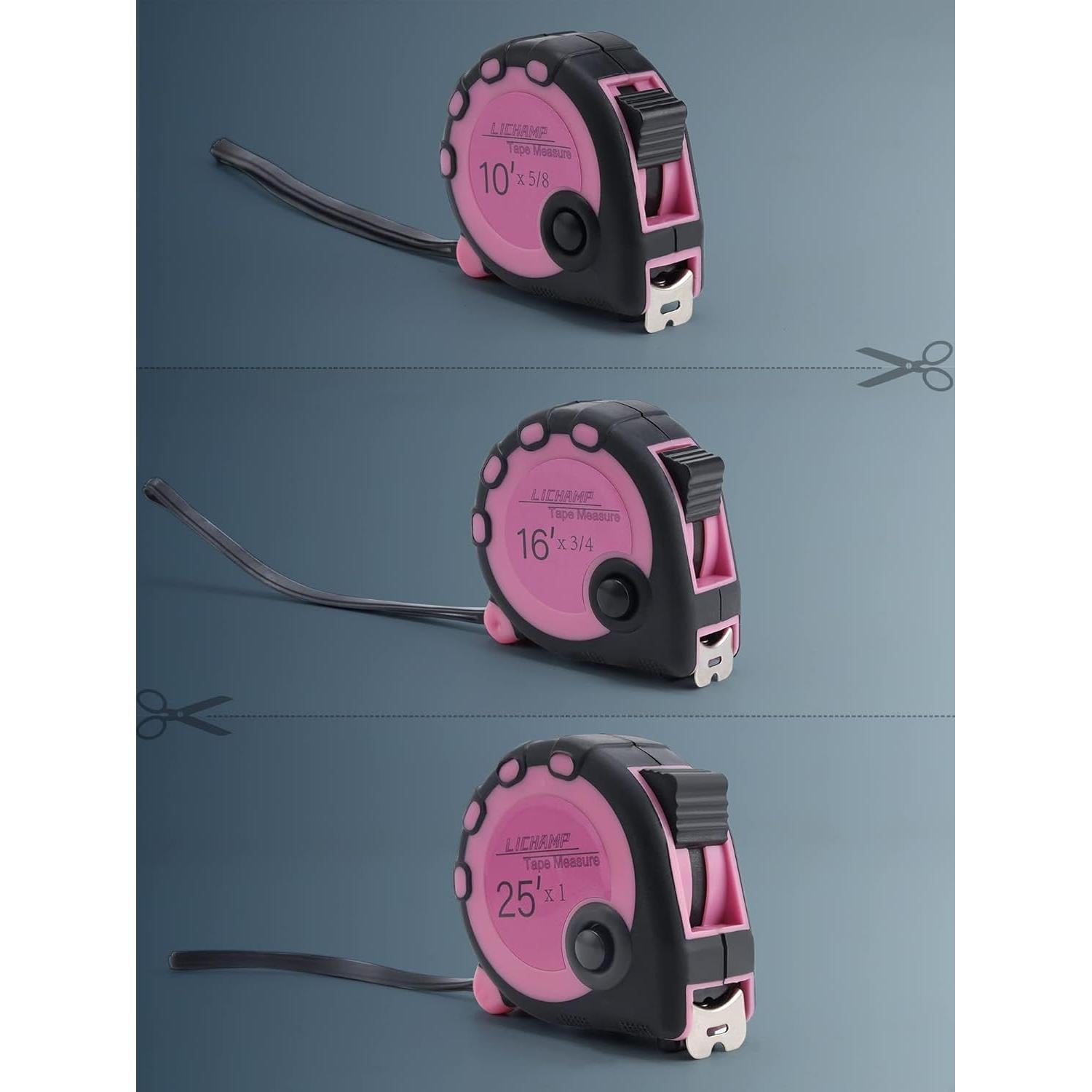 Cinta Métrica Rosa Lichamp 4 Piezas 3.05m 4.88m 7.62m