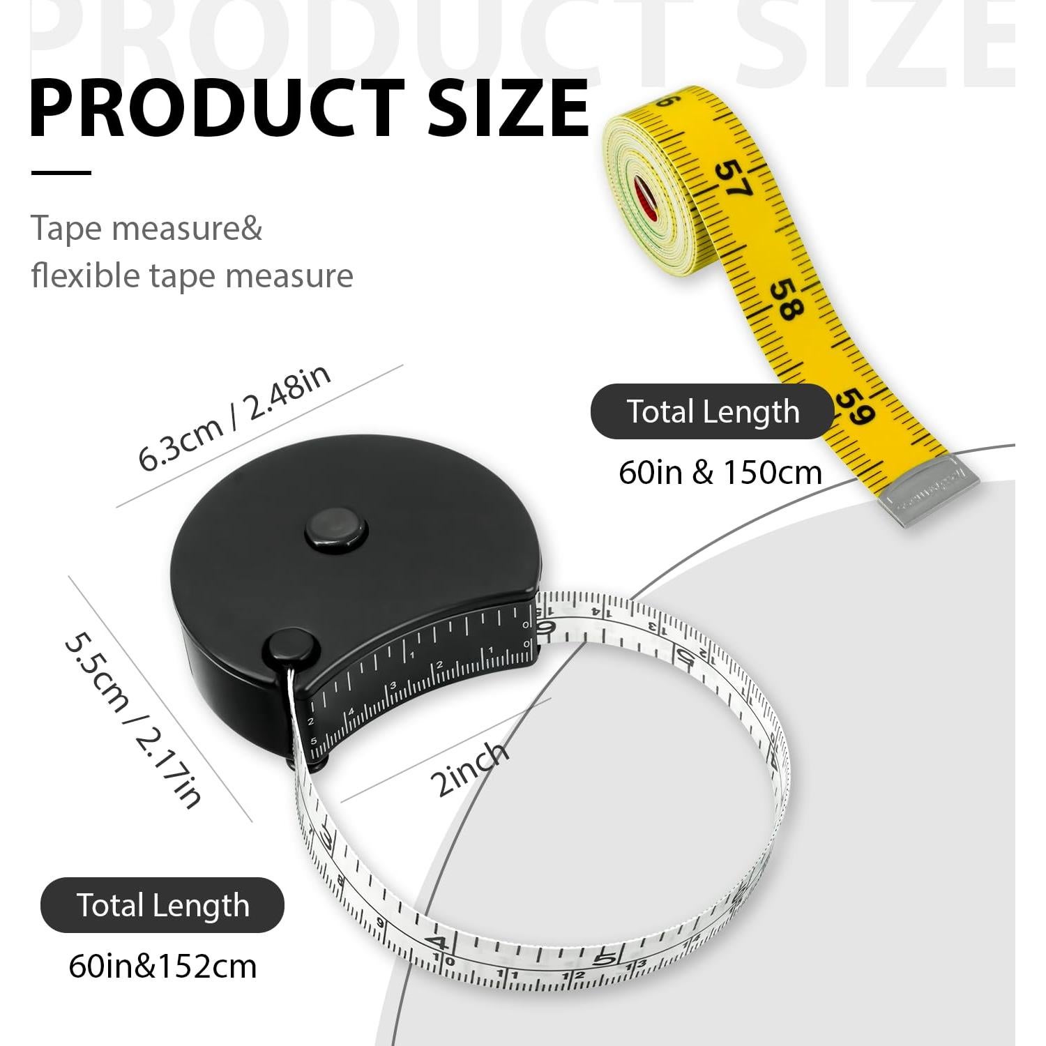 Cinta Métrica Retráctil Holyenten 150 cm Doble Escala Fitness