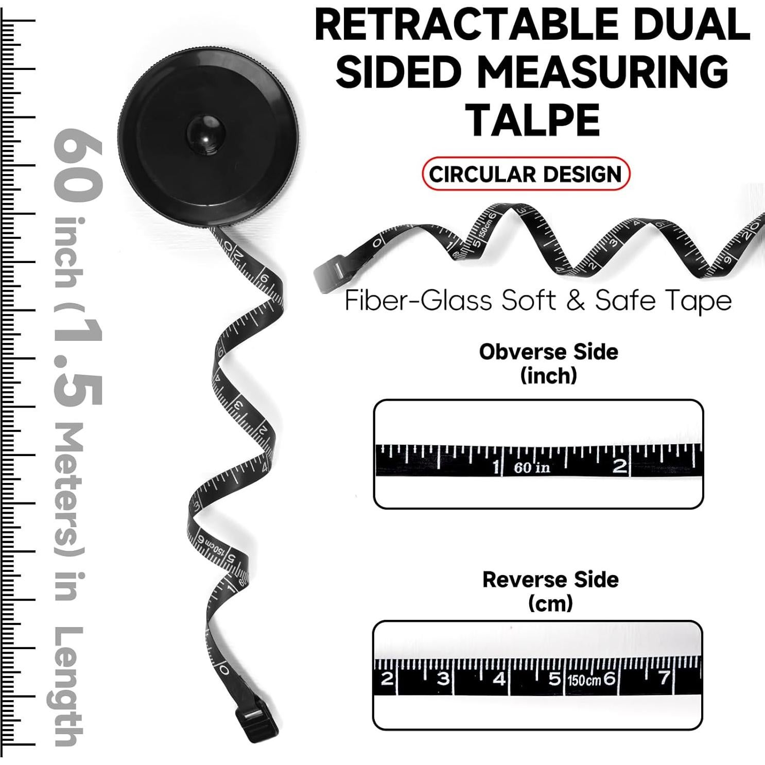 Cinta Métrica Suave Retráctil Polly 1.5M Negra Doble Escala