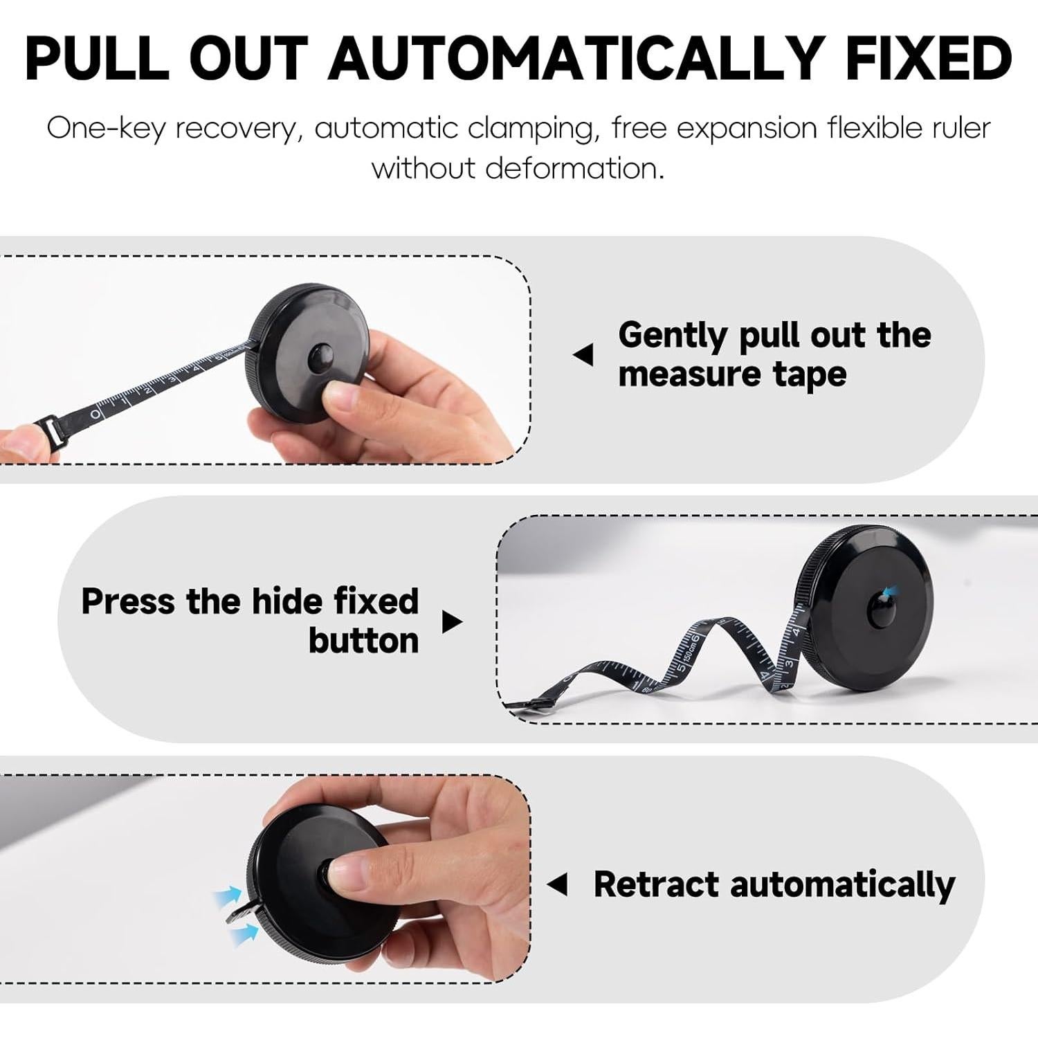 Cinta Métrica Suave Retráctil Polly 1.5M Negra Doble Escala