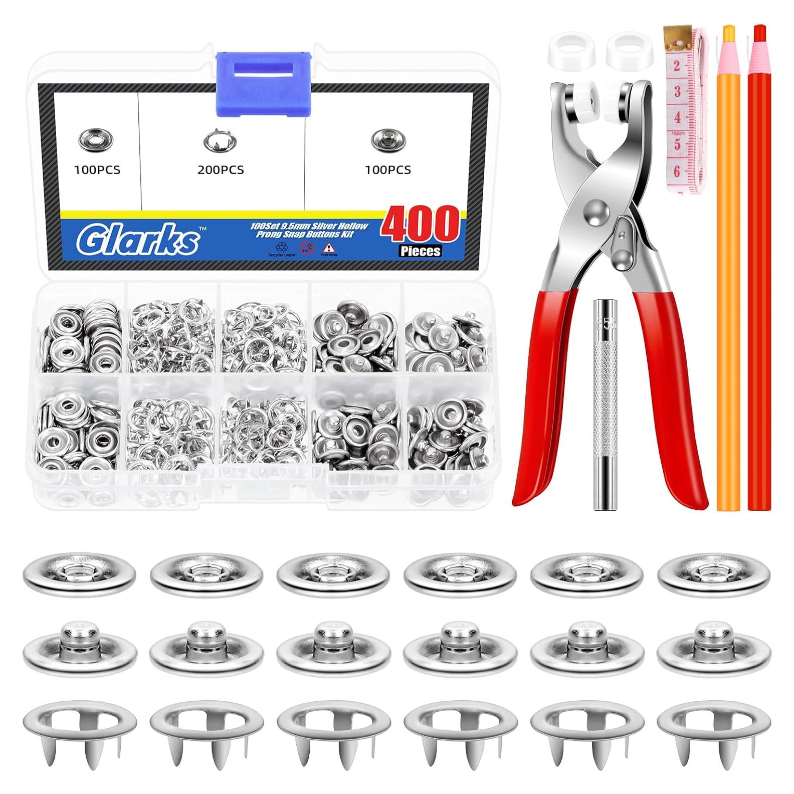 Kit de Botones de Presión de Metal Glarks 407pcs con Herramienta
