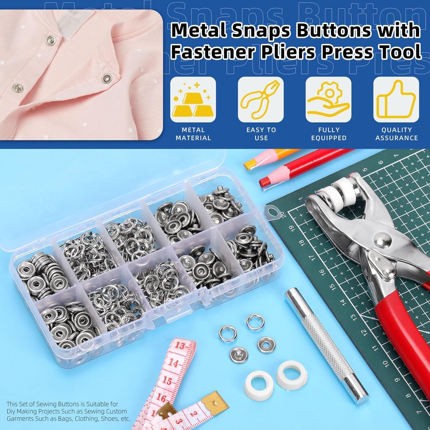 Kit de Botones de Presión de Metal Glarks 407pcs con Herramienta