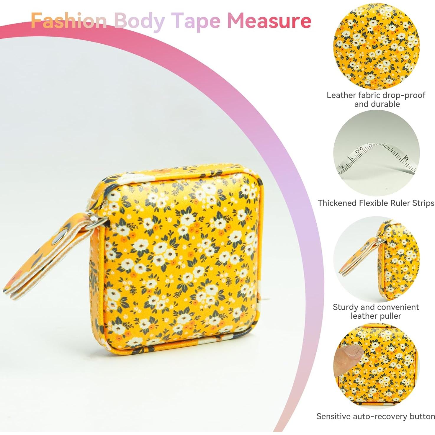 Cinta Métrica Retráctil Aaymoous 1.7m Diseño Floral Amarillo