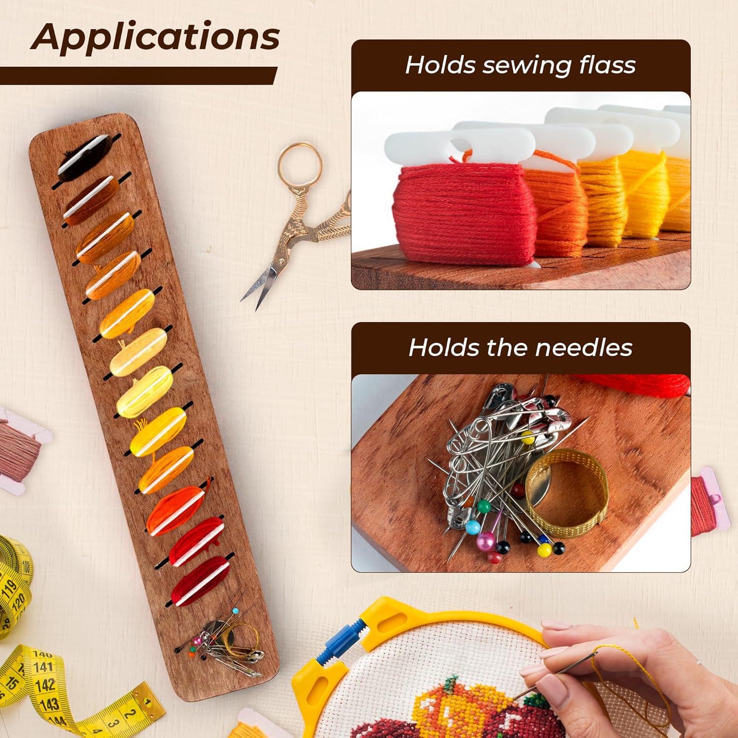 Organizador de Hilo de Madera Savina con Soporte Magnético 12 Ranuras
