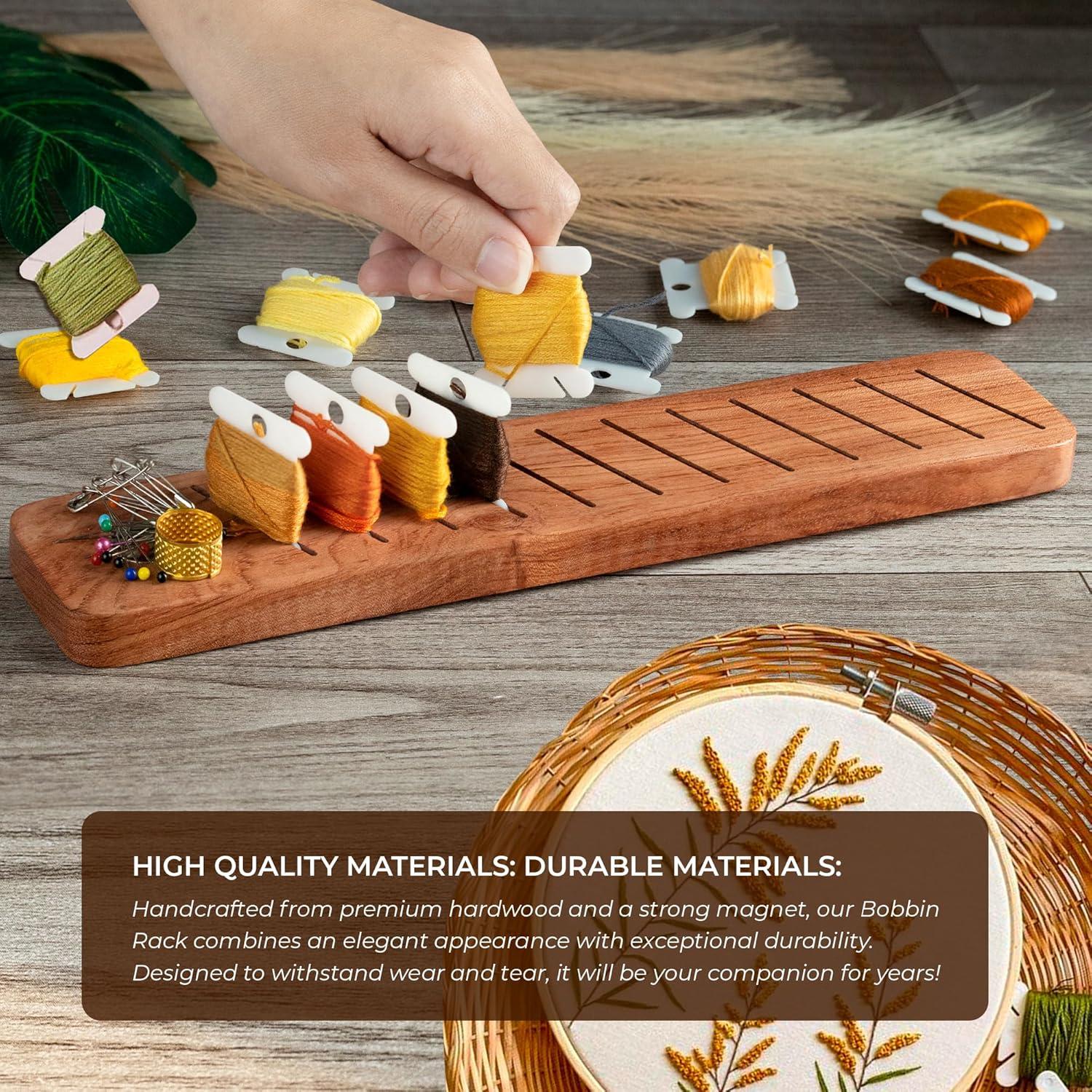 Organizador de Hilo de Madera Savina con Soporte Magnético 12 Ranuras