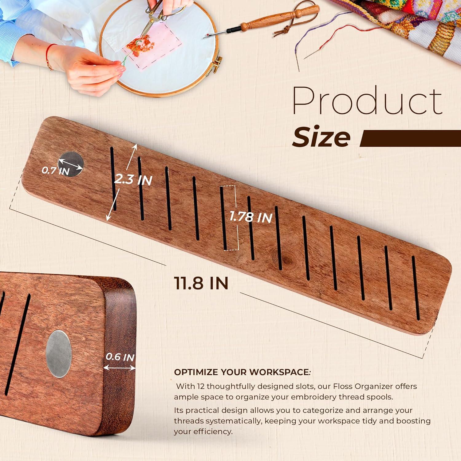 Organizador de Hilo de Madera Savina con Soporte Magnético 12 Ranuras