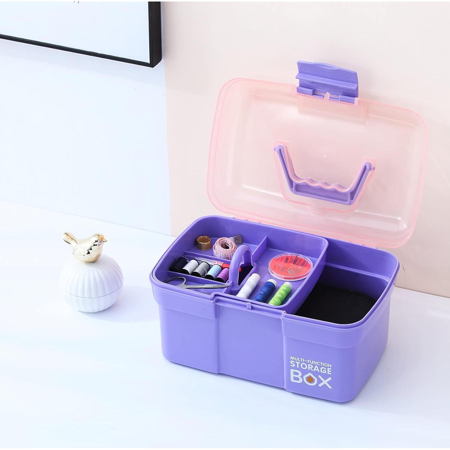 Caja Organizadora de Plástico Kinsorcai 28 cm Morado con Bandeja