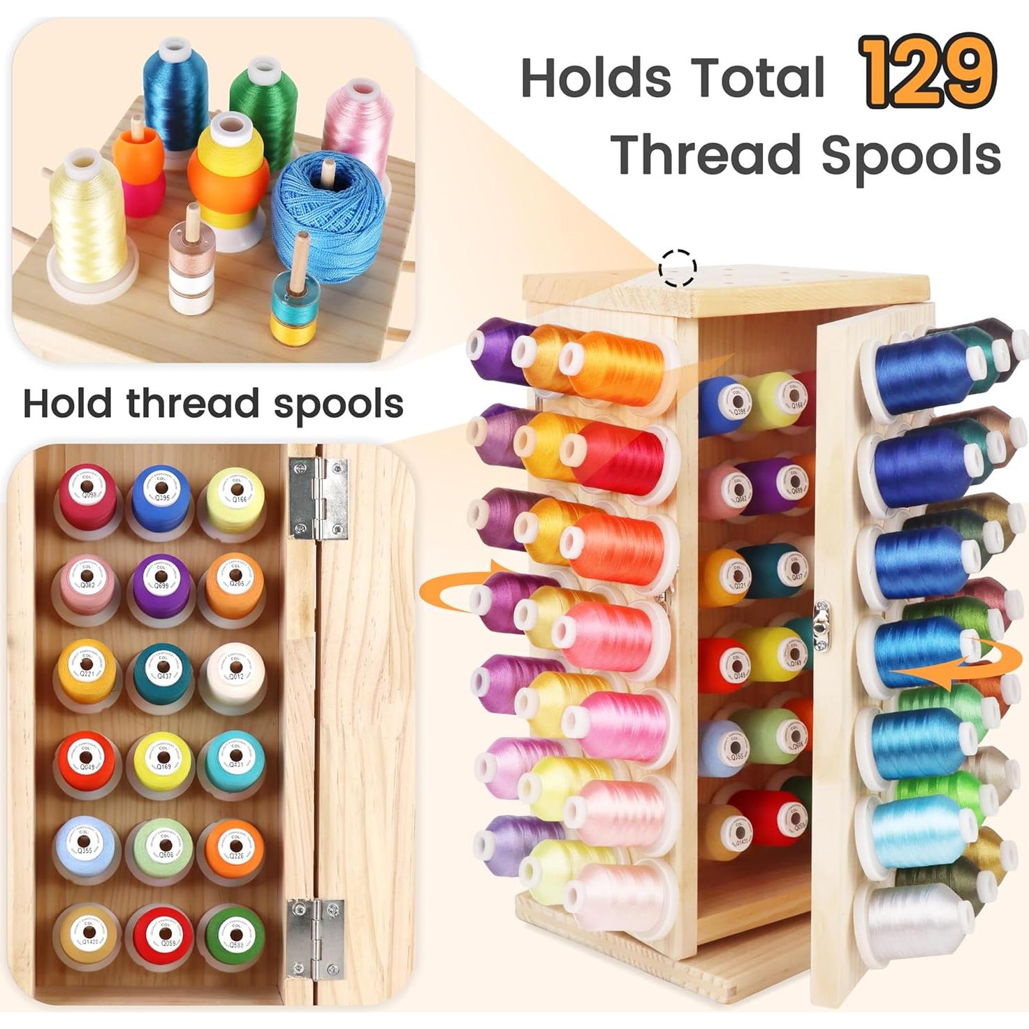Soporte de Hilo de Madera Rotatorio 360° 129 Bobinas Nuevo brothread