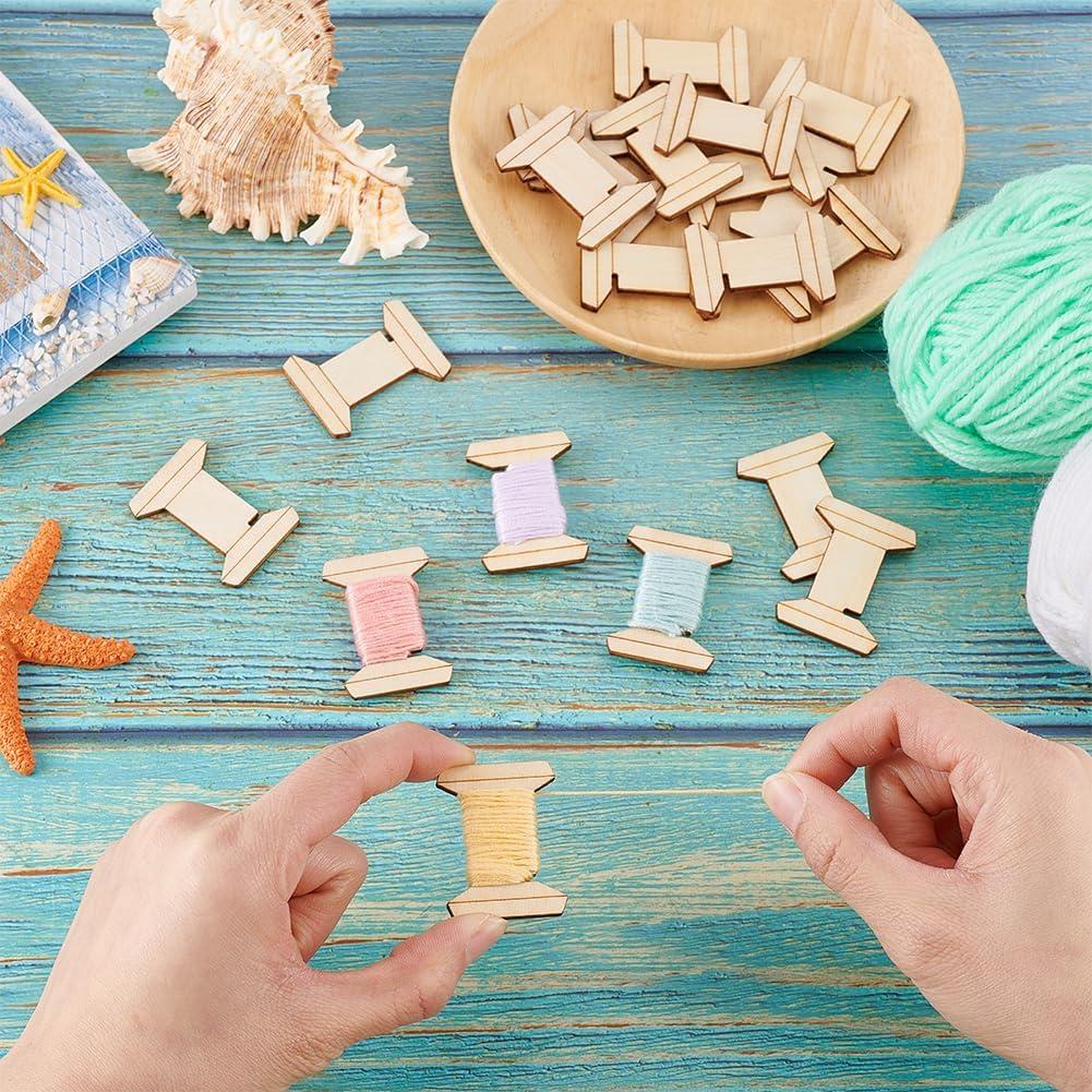 Organizador de Hilo Bobina PH PandaHall 20 Piezas Madera 3x4 cm