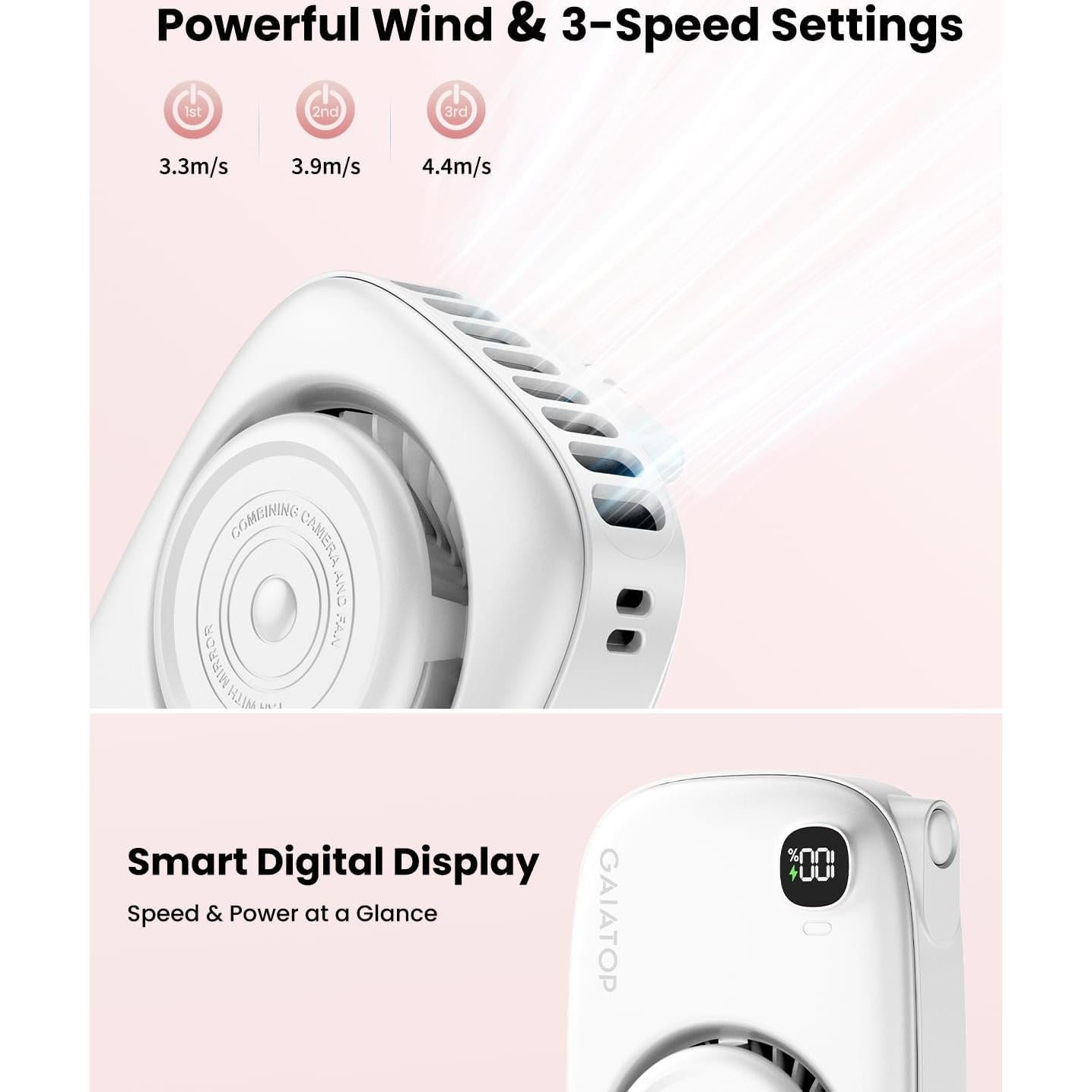 Ventilador de Cuello Gaiatop Blanco 3 Velocidades Espejo LED