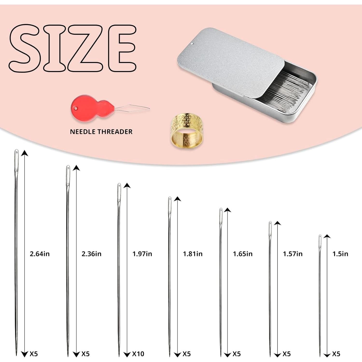 Set de 40 Agujas de Coser L'EclatDina Ojo Grande Acero Inoxidable