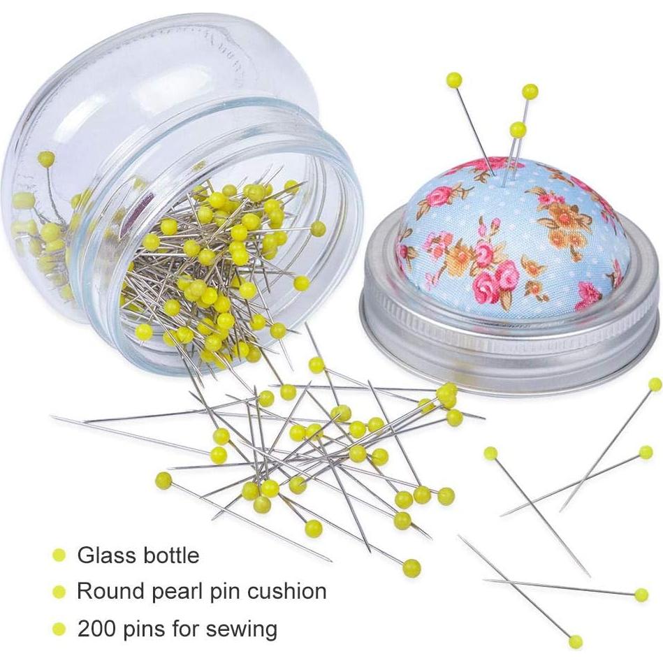 Alfileres de Costura eZAKKA con Almohadilla y Frasco de Vidrio 200 Piezas