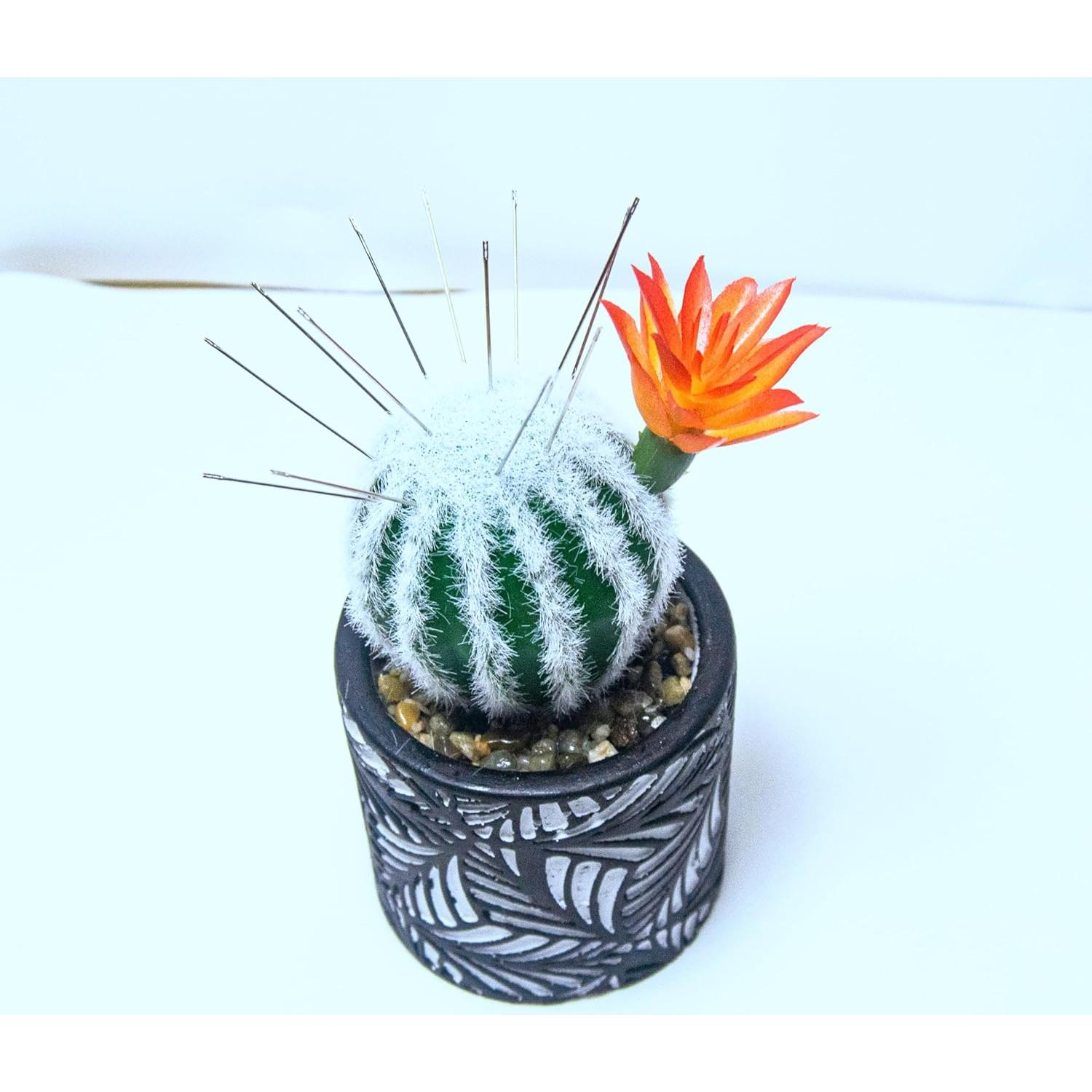Pincushion de Cactus July-Tech con Jarrón Cerámica 17.8x7.6cm