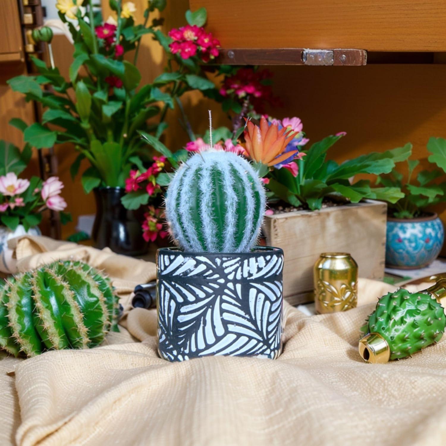 Pincushion de Cactus July-Tech con Jarrón Cerámica 17.8x7.6cm