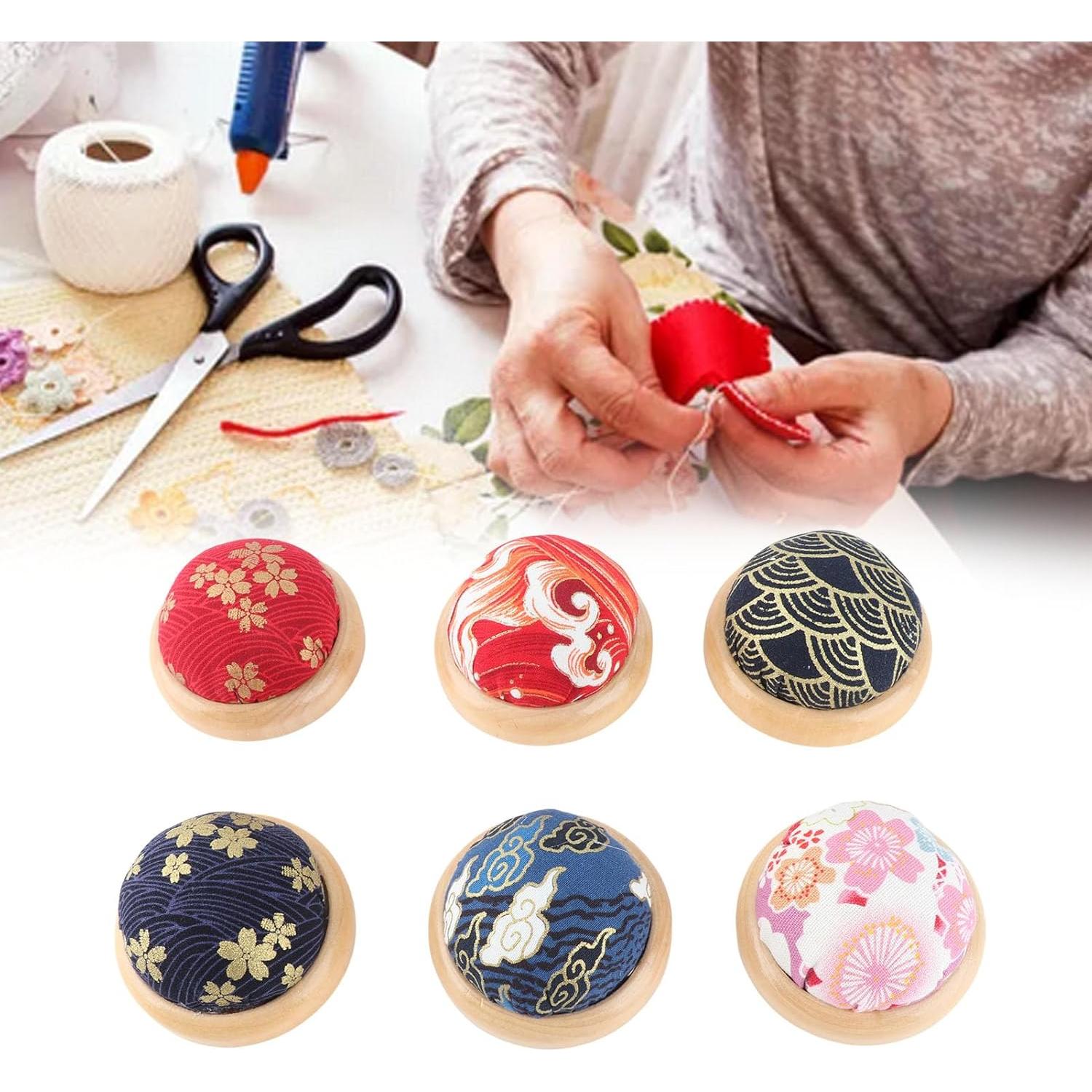 6 Almohadillas Redondas para Alfileres Pssopp con Base de Madera
