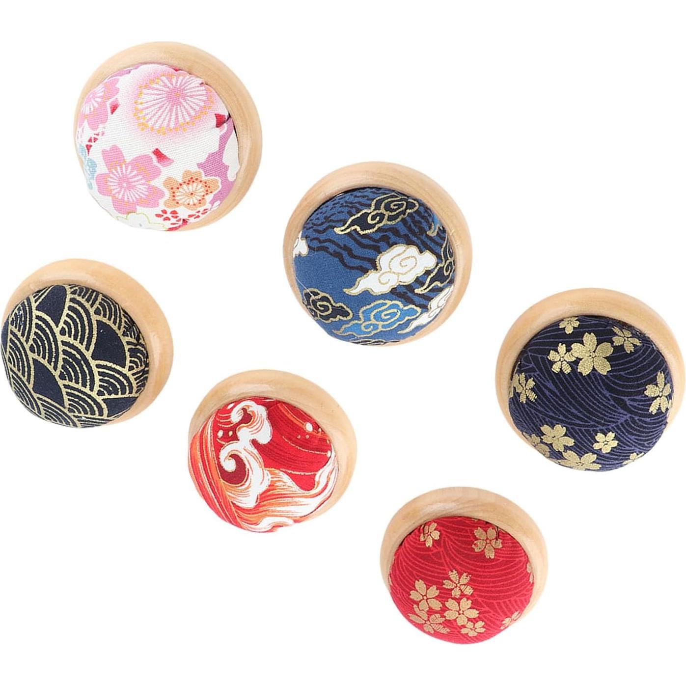 6 Almohadillas Redondas para Alfileres Pssopp con Base de Madera