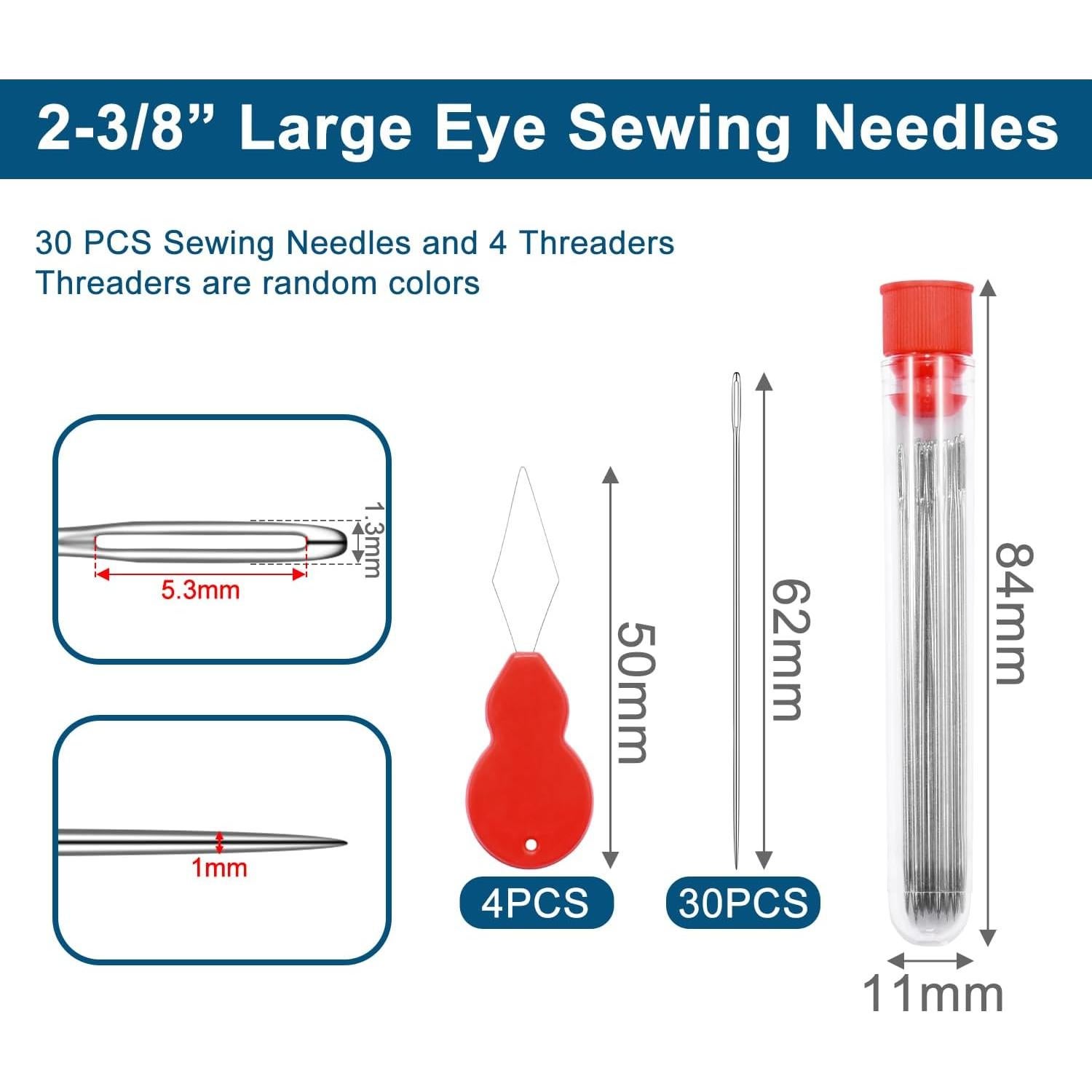 30 Agujas de Coser CooBigo Ojo Grande 6.03 cm Acero Inoxidable