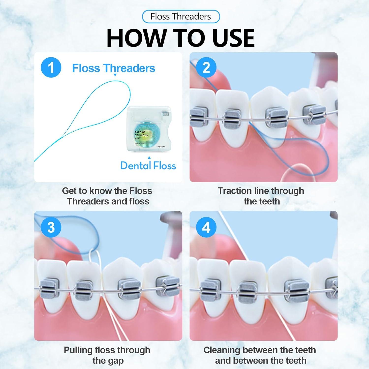 Hilos de Floss Dentales RAZOKO para Frenos y Puentes - 210PCS