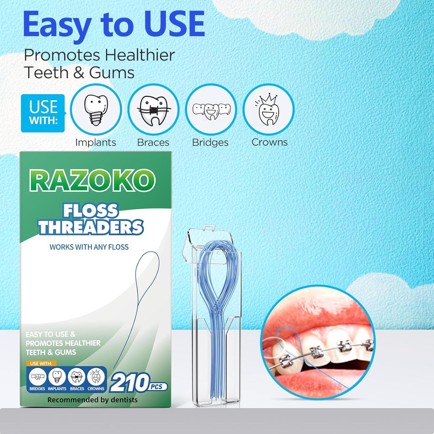 Hilos de Floss Dentales RAZOKO para Frenos y Puentes - 210PCS