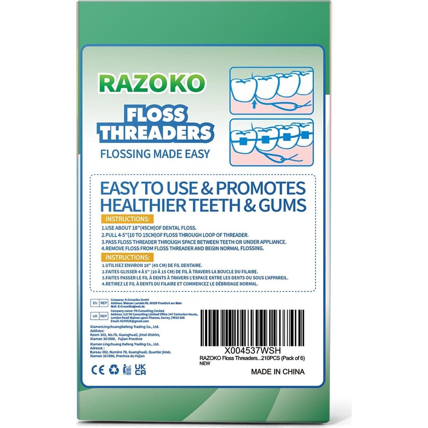 Hilos de Floss Dentales RAZOKO para Frenos y Puentes - 210PCS
