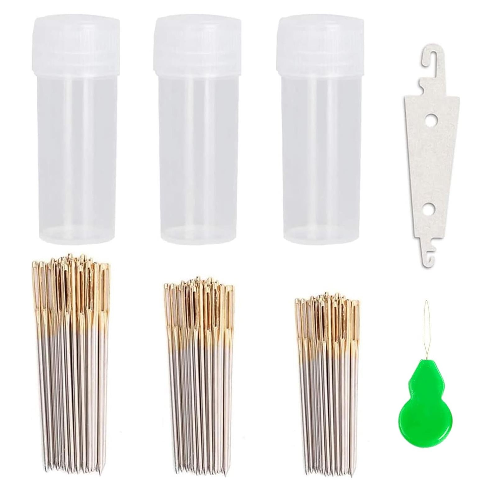 90 Agujas de Bordado JIGEGE + 2 Enhebradores Dorados 22# 24# 26#