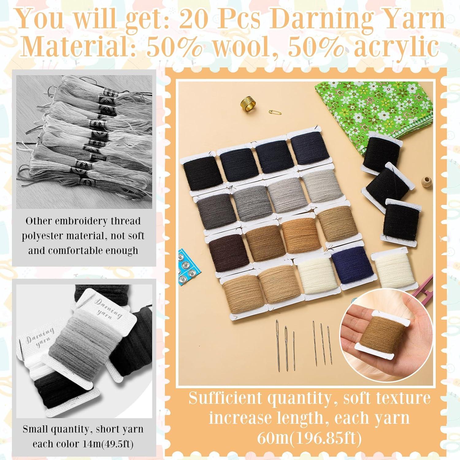 Kit de Hilo de Remiendo Jexine 20 Pcs 1200m 50% Lana 50% Acrílico