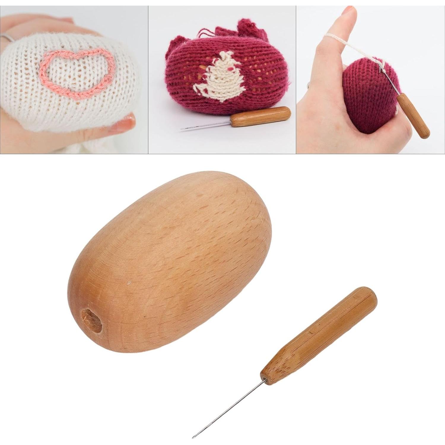 Huevo de Remendar de Madera Haya con Aguja para Costura