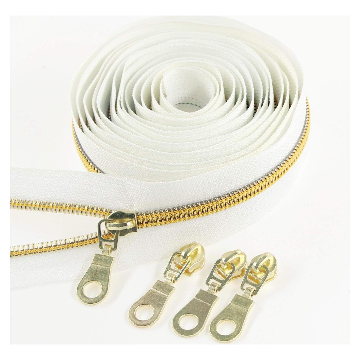 Cremallera de Nylon Leekayer #5 Blanca con Dientes Dorados 10 Yards