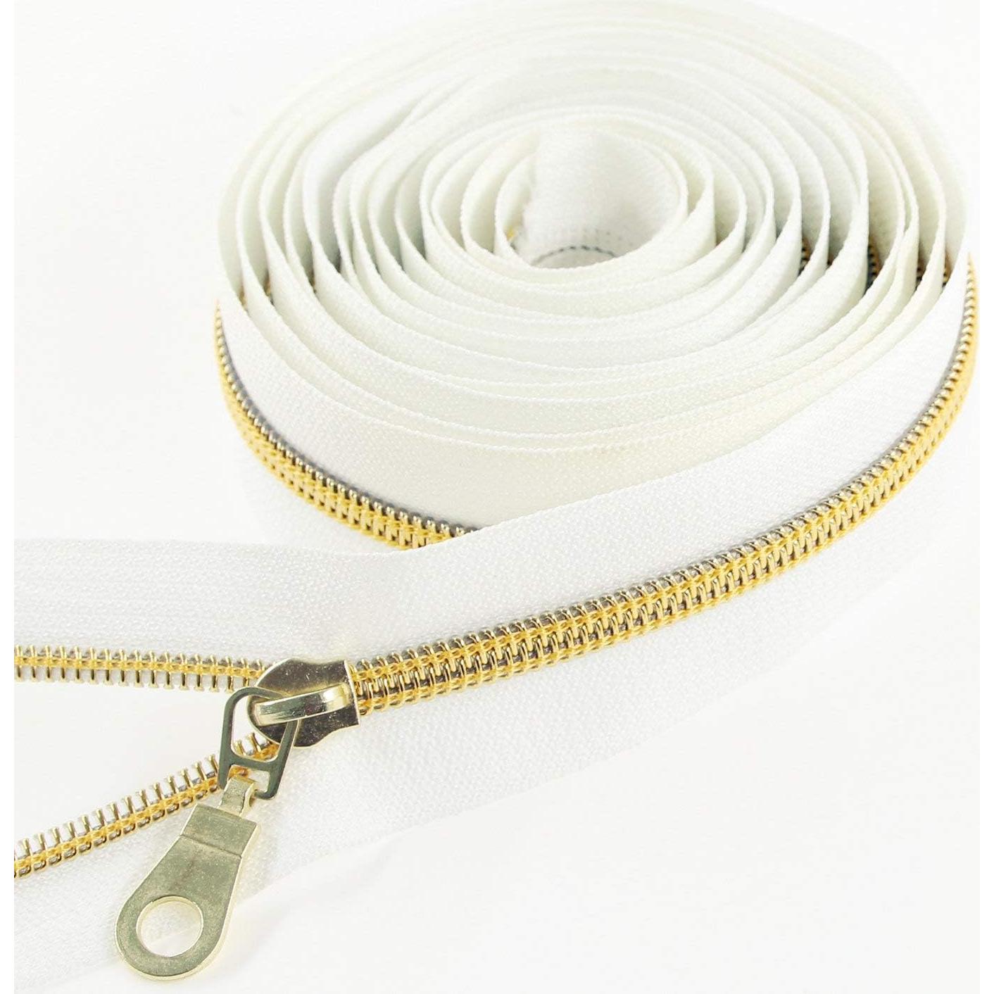 Cremallera de Nylon Leekayer #5 Blanca con Dientes Dorados 10 Yards