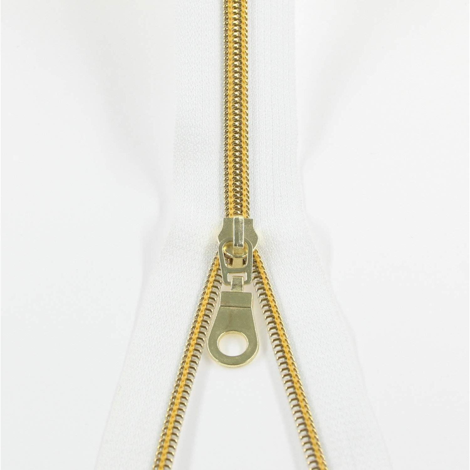 Cremallera de Nylon Leekayer #5 Blanca con Dientes Dorados 10 Yards