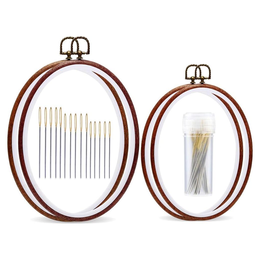 Kit Aro de Bordado Ovalado Jupean 19.1 cm y 23.6 cm con Agujas