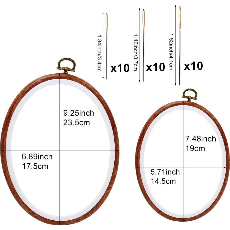 Kit Aro de Bordado Ovalado Jupean 19.1 cm y 23.6 cm con Agujas