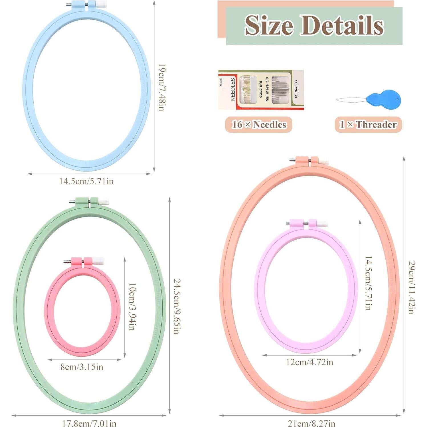 Juego de Aros de Bordado ZOCONE 5 Pcs Ovalados 8-29 cm